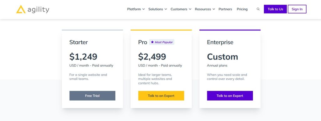 Agility CMS Pricing