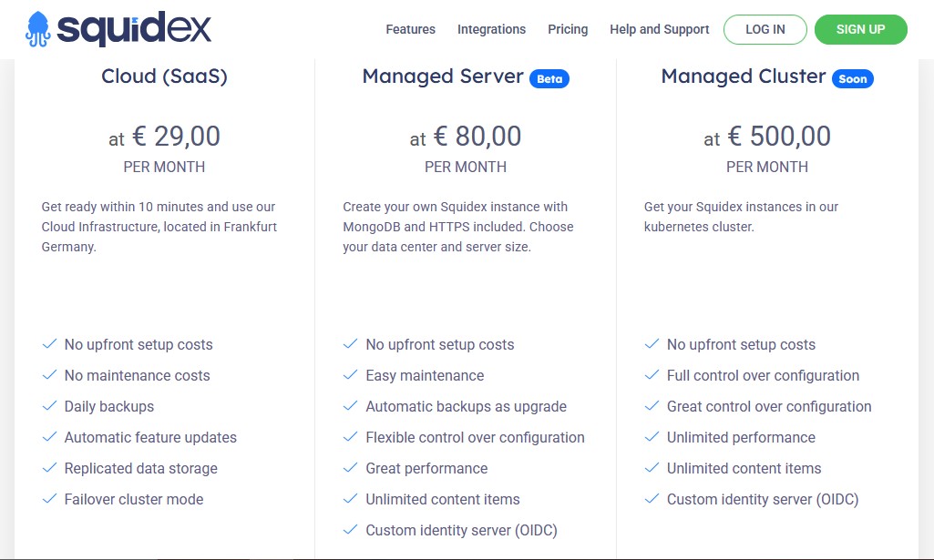 Squidex Pricing