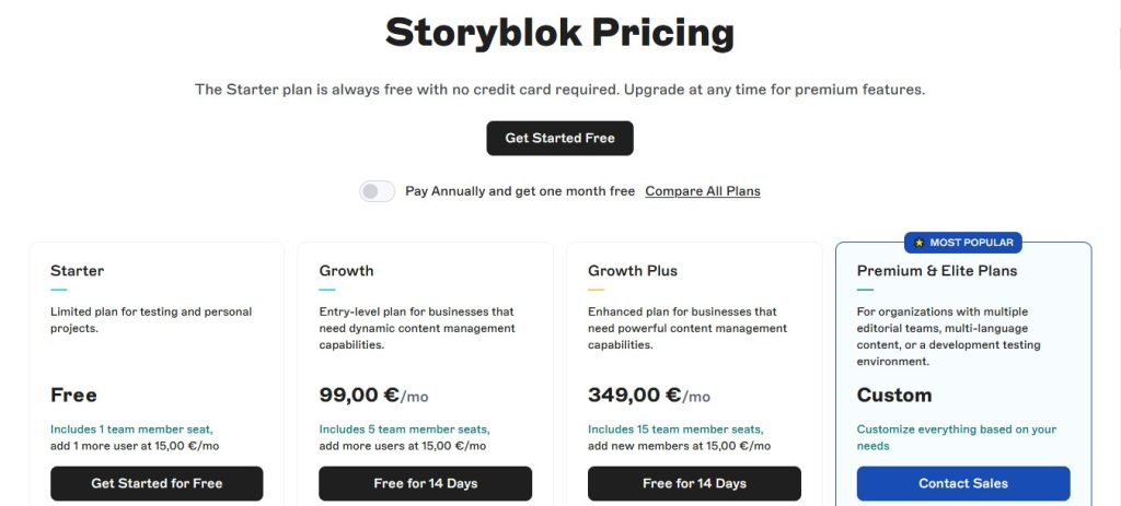 Storyblok Pricing