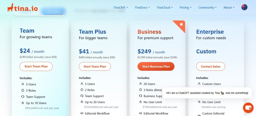 Tina CMS Cloud Pricing